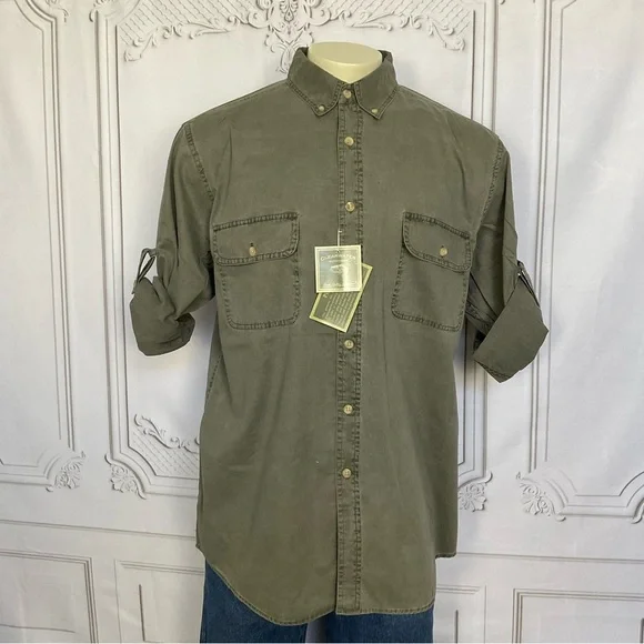 Clearwater Outfitters Mens Olive Khaki Green Long Sleeve Outdoorsman Casual Top - Picture 2 of 10